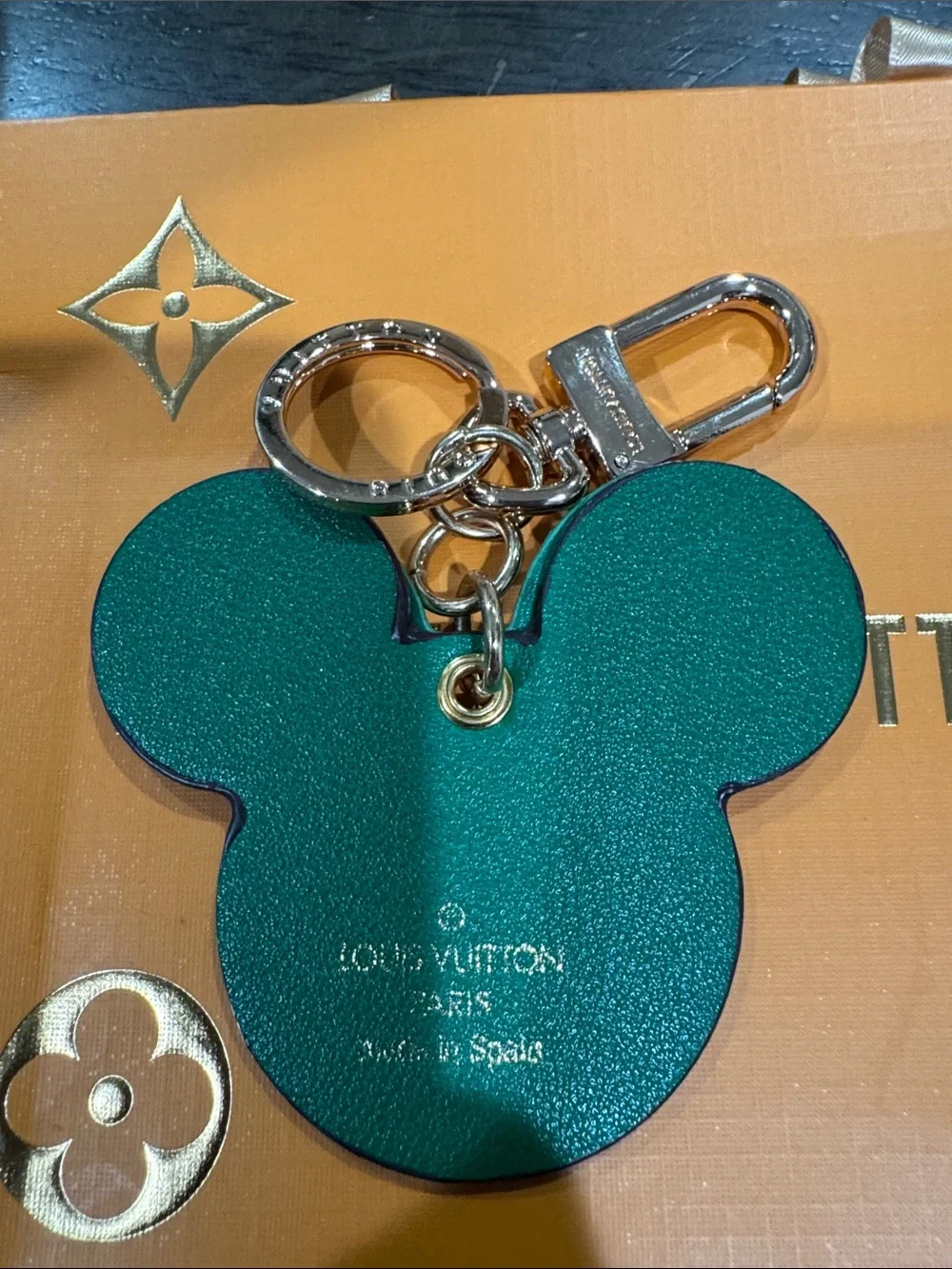 Brown Monogram Mickey Key Charm with Green Bow
